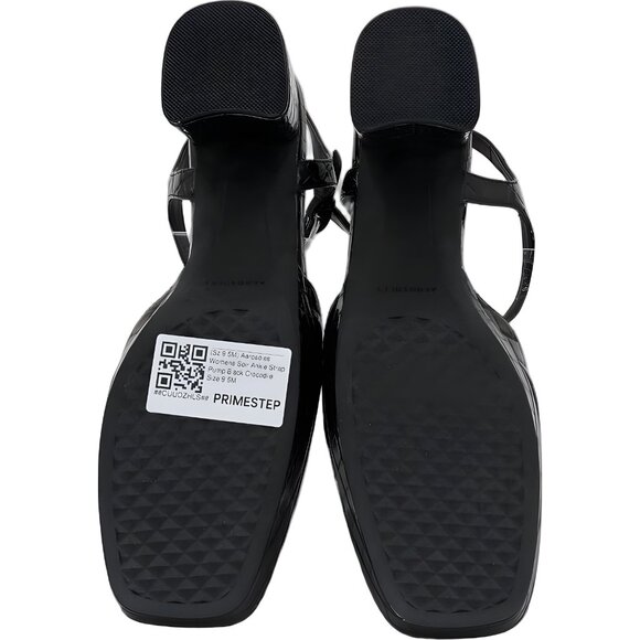 Aerosoles Soir Ankle Strap Block Heel Croc-Embossed Pumps Black US 9.5M - Picture 6 of 6